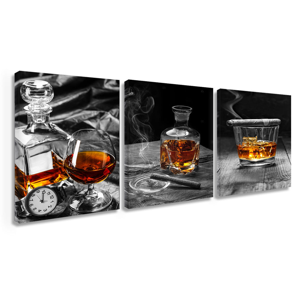 Vodka Wine Glass Still Life Triple Oil Painting – Canvas Wall Art for Living Room & Home Decoration