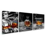 Vodka Wine Glass Still Life Triple Oil Painting – Canvas Wall Art for Living Room & Home Decoration