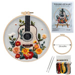 DIY Guitar & Floral Embroidery Kit: Beginner-Friendly Cotton Linen Art Package with 8-Inch Hoop & Tools