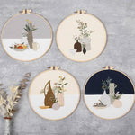 Embroidery DIY Material Bag Kit Cross Stitch – Plant Flower Pattern, Cotton Linen Fabric Craft Kit with Hoop, Beginners Handmade Gift