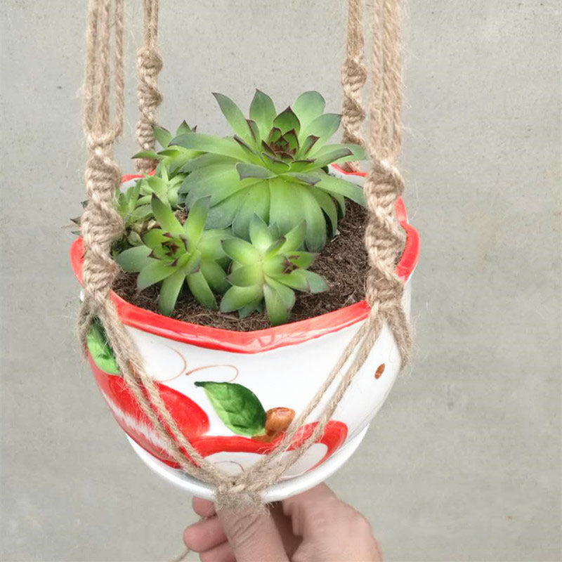 Flower Pot Net Bag – European-Style Hemp Rope Hanging Planter for Home, Balcony & Office Greening