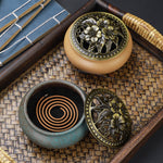 Copper Lid Ceramic Incense Burner – Buddha Antique Alloy Wire Aromatherapy Holder