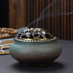 Copper Lid Ceramic Incense Burner – Buddha Antique Alloy Wire Aromatherapy Holder
