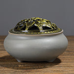 Copper Lid Ceramic Incense Burner – Buddha Antique Alloy Wire Aromatherapy Holder