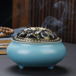 Copper Lid Ceramic Incense Burner – Buddha Antique Alloy Wire Aromatherapy Holder