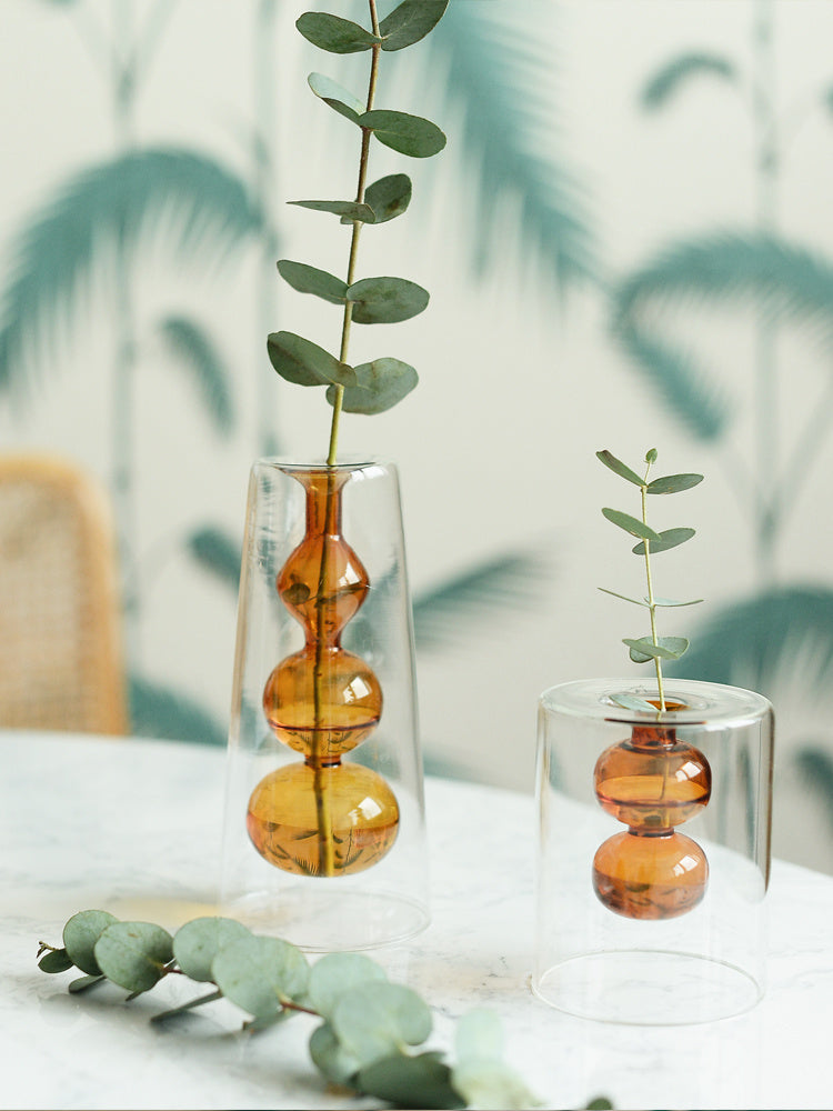 Retro Stained Glass Gourd Vase – Nordic Style Hydroponic Plant Flower Holder