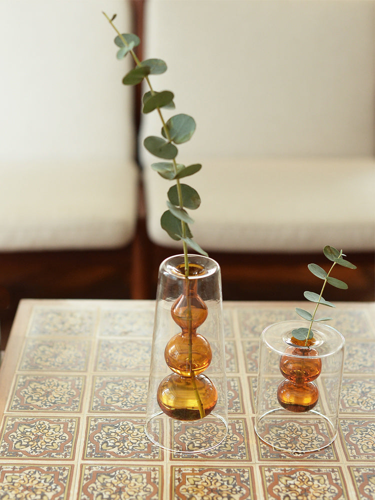 Retro Stained Glass Gourd Vase – Nordic Style Hydroponic Plant Flower Holder