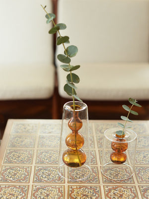 Retro Stained Glass Gourd Vase – Nordic Style Hydroponic Plant Flower Holder