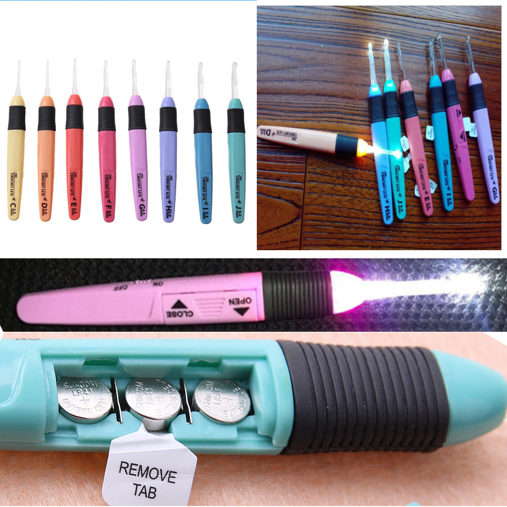 8pcs LED Crochet Hook Set – Multicolor Knitting Needles with Plastic Handle 2.5–6mm