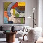 Medieval Style Block Scraper Abstract Oil Painting: Textured Handmade Frameless Canvas Wall Art Decor