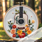 DIY Guitar & Floral Embroidery Kit: Beginner-Friendly Cotton Linen Art Package with 8-Inch Hoop & Tools