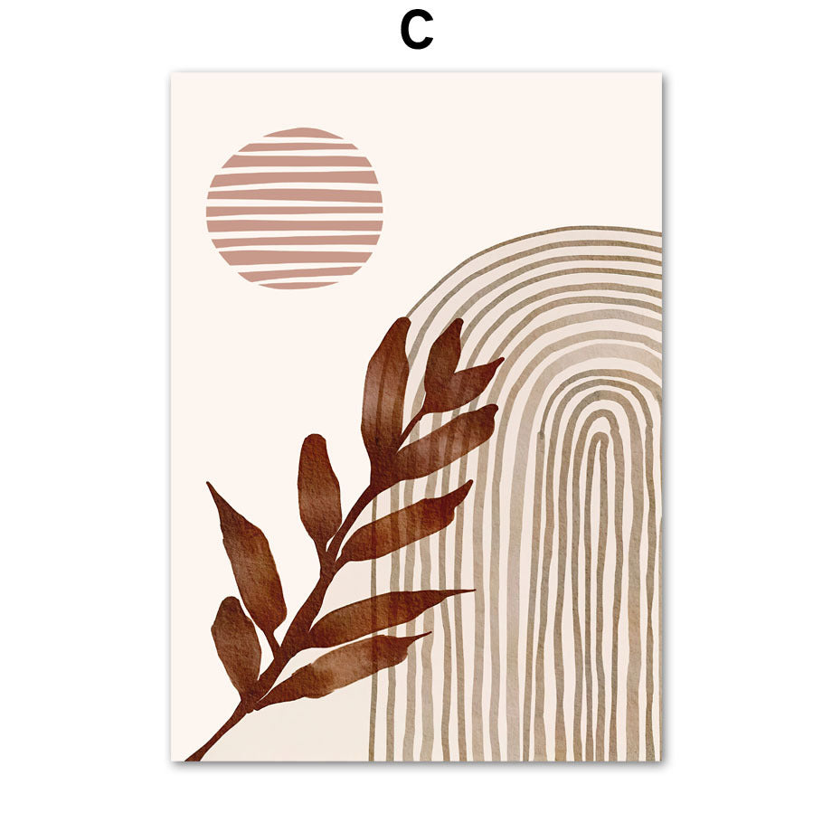 Line Leaves Geometric Abstract Boho Wall Art – Frameless Canvas Home Decor