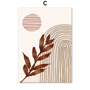 Line Leaves Geometric Abstract Boho Wall Art – Frameless Canvas Home Decor
