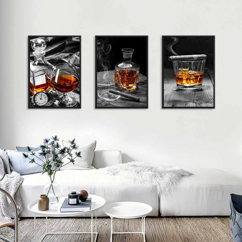 Vodka Wine Glass Still Life Triple Oil Painting – Canvas Wall Art for Living Room & Home Decoration