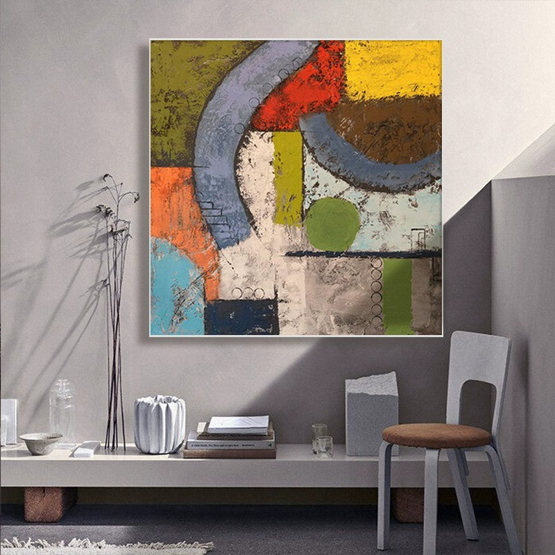 Medieval Style Block Scraper Abstract Oil Painting: Textured Handmade Frameless Canvas Wall Art Decor
