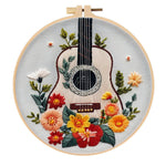 DIY Guitar & Floral Embroidery Kit: Beginner-Friendly Cotton Linen Art Package with 8-Inch Hoop & Tools