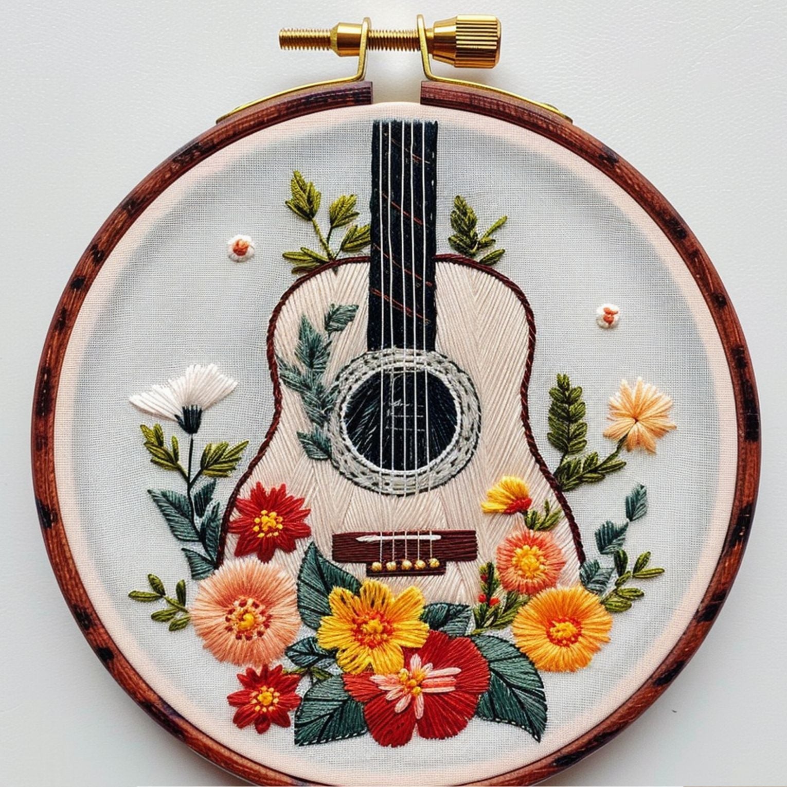 DIY Guitar & Floral Embroidery Kit: Beginner-Friendly Cotton Linen Art Package with 8-Inch Hoop & Tools