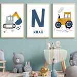 Frameless Excavator Canvas Art Poster: Nordic Style Decorative Painting for Kids Room & Modern Home Decor