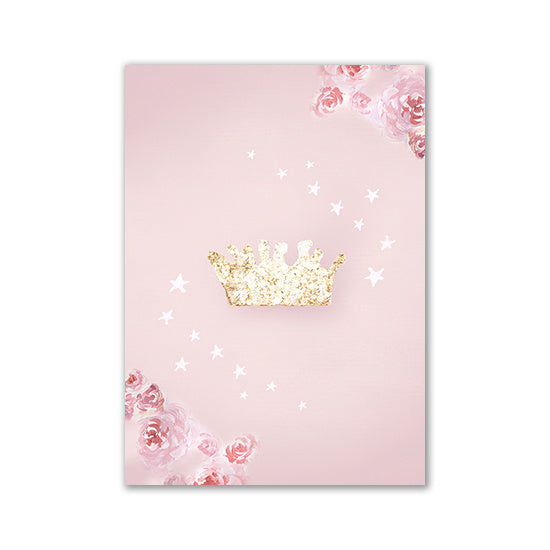 Frameless Rainbow Castle & Crown Canvas Painting: Nordic Wall Art Poster for Kids' Rooms & Nursery Decor