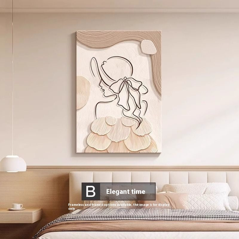 Cream Style Abstract Line Character Wall Art – Decorative Hanging Mural