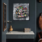 Banksy Graffiti Rubik’s Cube Canvas Painting – Framed Street Art Wall Decor | Modern Oil Canvas Artwork