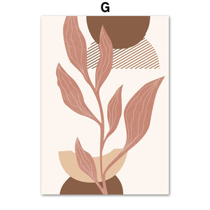 Line Leaves Geometric Abstract Boho Wall Art – Frameless Canvas Home Decor