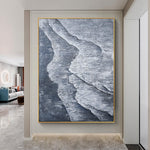 Large Handmade Abstract Oil Painting: Textured Waves Modern Wall Art on Canvas