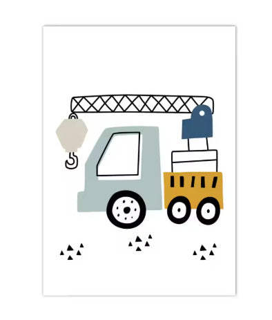 Frameless Excavator Canvas Art Poster: Nordic Style Decorative Painting for Kids Room & Modern Home Decor