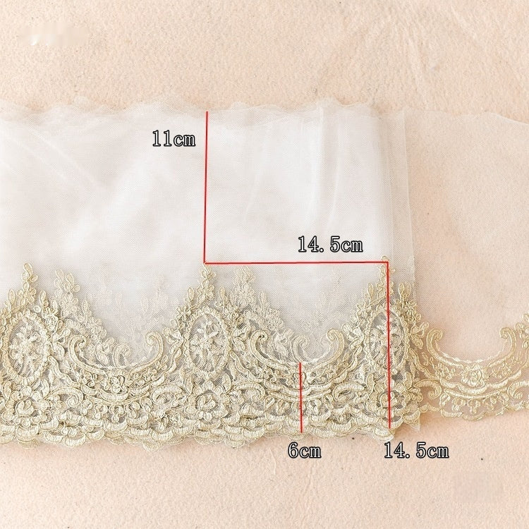 Extra Wide Light Gold Bone Lace Trim: High-Quality Polyester Embroidery for DIY Fashion, Skirts & Head Accessories