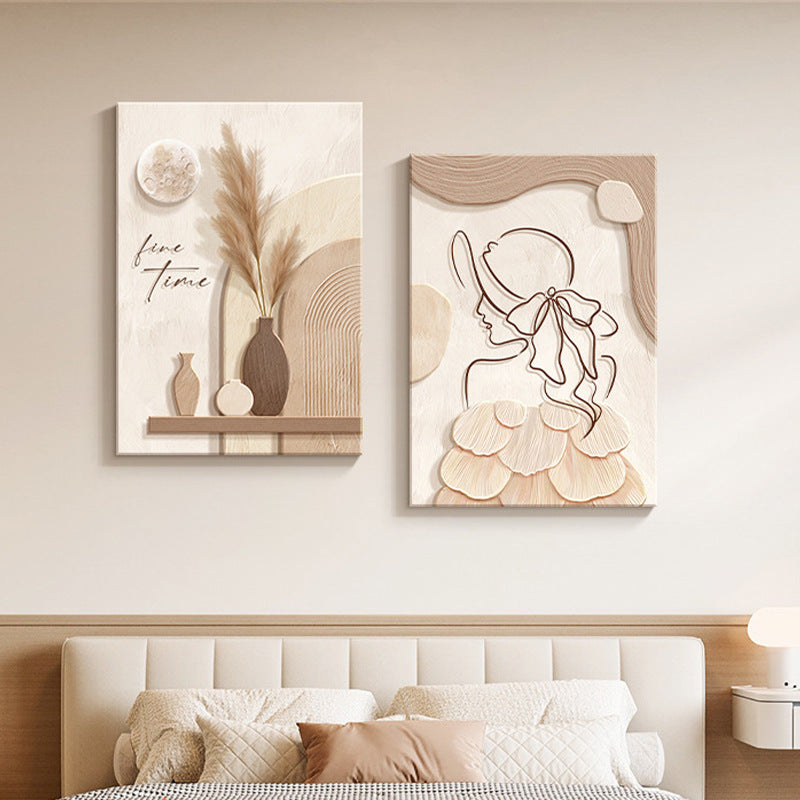 Cream Style Abstract Line Character Wall Art – Decorative Hanging Mural