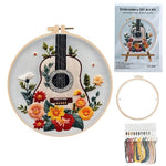 DIY Guitar & Floral Embroidery Kit: Beginner-Friendly Cotton Linen Art Package with 8-Inch Hoop & Tools