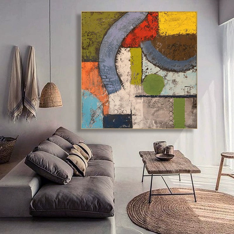 Medieval Style Block Scraper Abstract Oil Painting: Textured Handmade Frameless Canvas Wall Art Decor