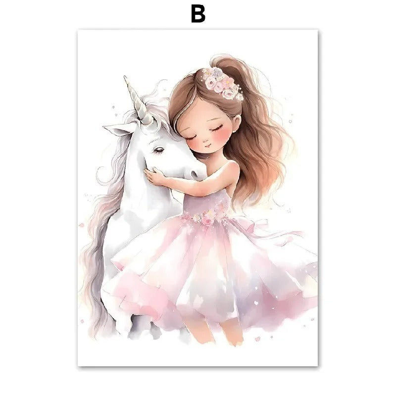 Frameless Rainbow Castle & Crown Canvas Painting: Nordic Wall Art Poster for Kids' Rooms & Nursery Decor