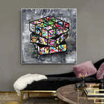 Banksy Graffiti Rubik’s Cube Canvas Painting – Framed Street Art Wall Decor | Modern Oil Canvas Artwork