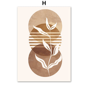 Line Leaves Geometric Abstract Boho Wall Art – Frameless Canvas Home Decor