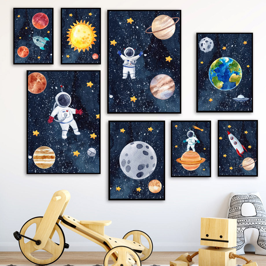 Astronaut Wall Art Canvas – Modern Frameless Space Theme Home Decoration