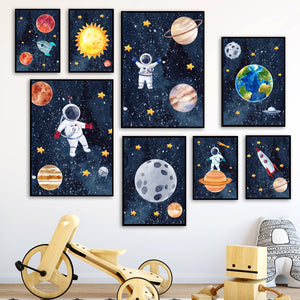 Astronaut Wall Art Canvas – Modern Frameless Space Theme Home Decoration