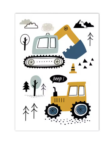 Frameless Excavator Canvas Art Poster: Nordic Style Decorative Painting for Kids Room & Modern Home Decor