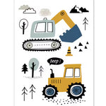 Frameless Excavator Canvas Art Poster: Nordic Style Decorative Painting for Kids Room & Modern Home Decor