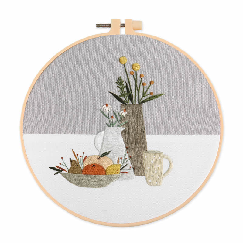 Embroidery DIY Material Bag Kit Cross Stitch – Plant Flower Pattern, Cotton Linen Fabric Craft Kit with Hoop, Beginners Handmade Gift