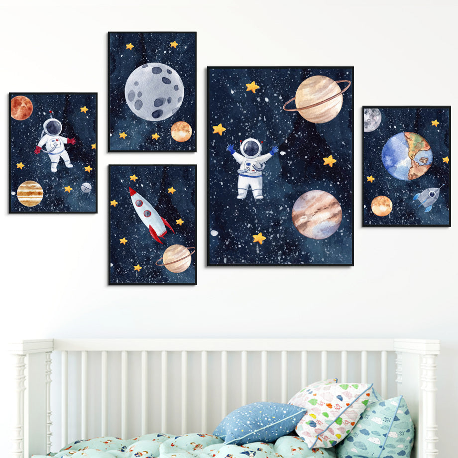 Astronaut Wall Art Canvas – Modern Frameless Space Theme Home Decoration