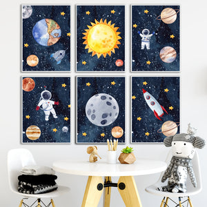 Astronaut Wall Art Canvas – Modern Frameless Space Theme Home Decoration