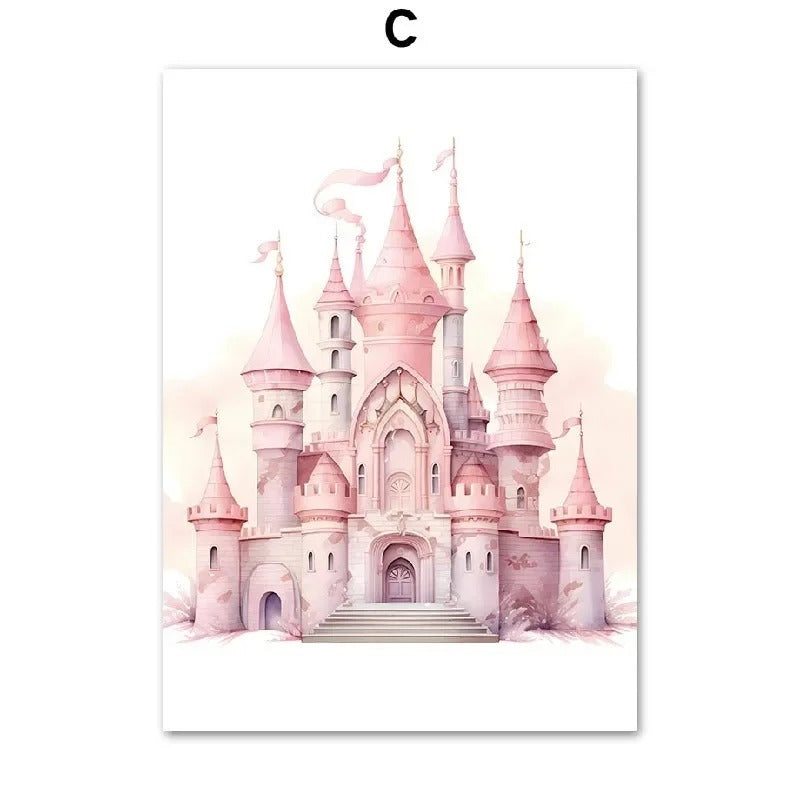 Frameless Rainbow Castle & Crown Canvas Painting: Nordic Wall Art Poster for Kids' Rooms & Nursery Decor