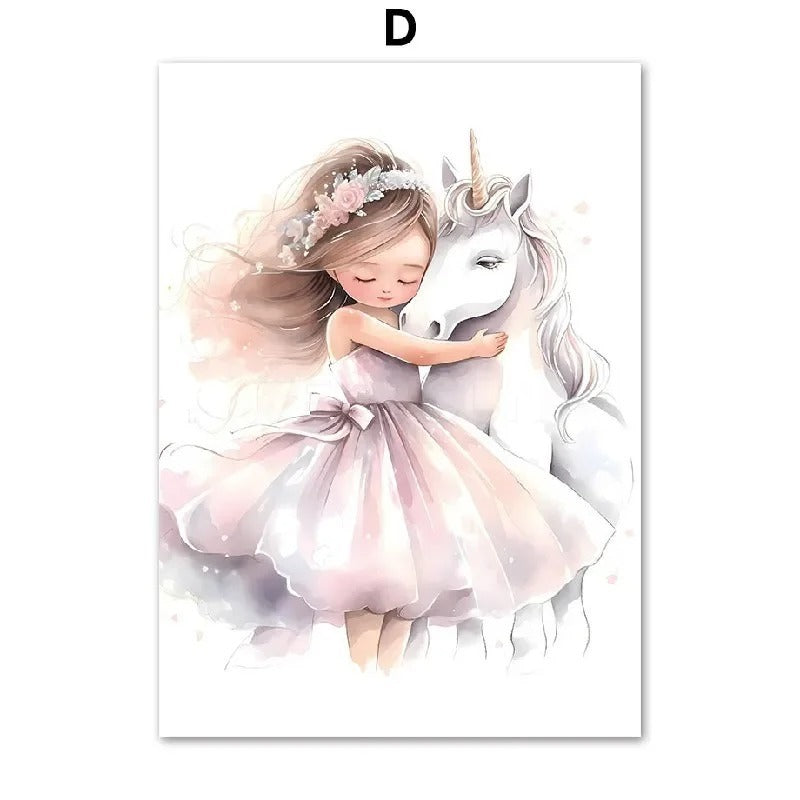 Frameless Rainbow Castle & Crown Canvas Painting: Nordic Wall Art Poster for Kids' Rooms & Nursery Decor