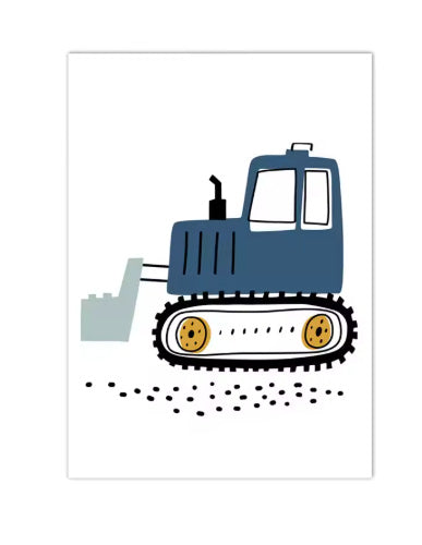 Frameless Excavator Canvas Art Poster: Nordic Style Decorative Painting for Kids Room & Modern Home Decor