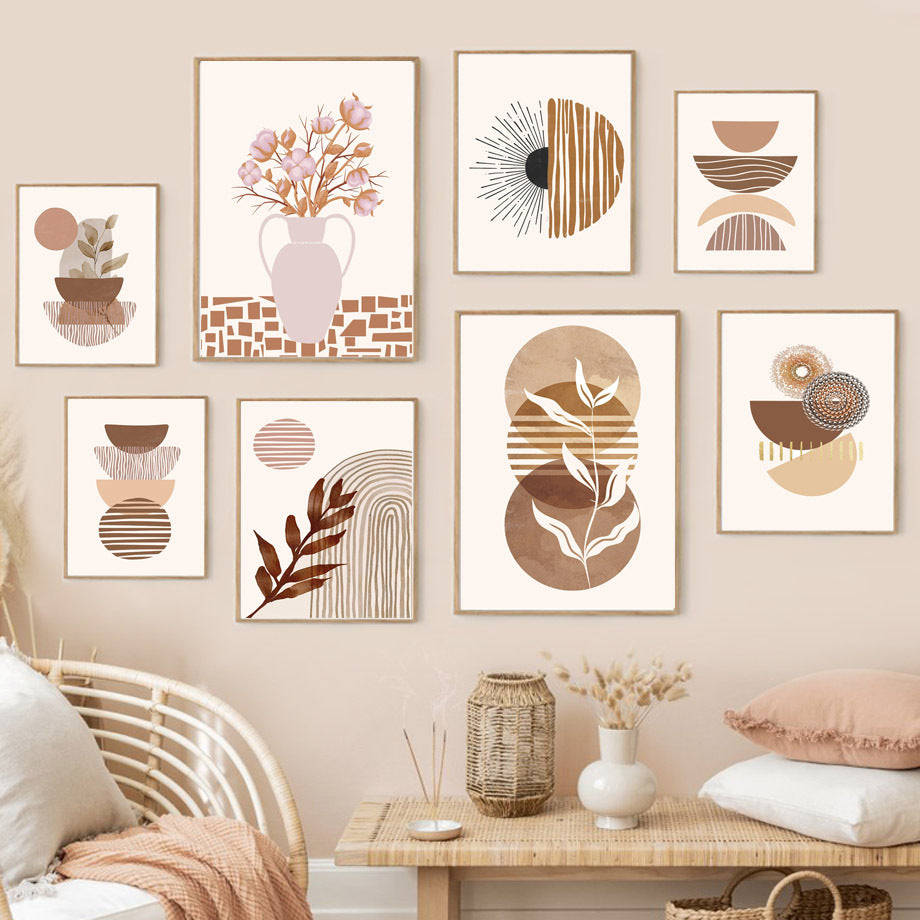 Line Leaves Geometric Abstract Boho Wall Art – Frameless Canvas Home Decor