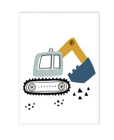 Frameless Excavator Canvas Art Poster: Nordic Style Decorative Painting for Kids Room & Modern Home Decor