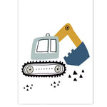 Frameless Excavator Canvas Art Poster: Nordic Style Decorative Painting for Kids Room & Modern Home Decor