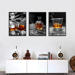 Vodka Wine Glass Still Life Triple Oil Painting – Canvas Wall Art for Living Room & Home Decoration