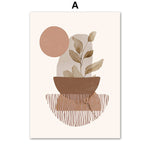 Line Leaves Geometric Abstract Boho Wall Art – Frameless Canvas Home Decor